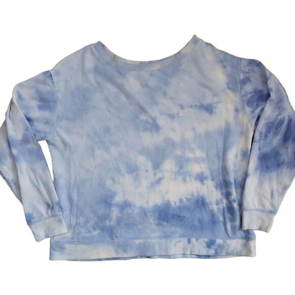 Splendid Sky Blue Tie Dye Cropped Thermal Top Size M - Picture 1 of 5